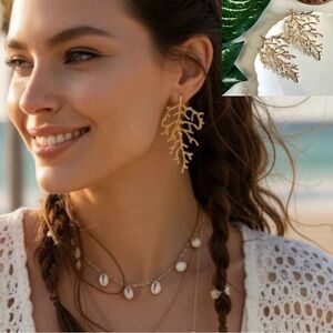 2/$30🌵 Gold Coral Branch Earrings Italy Coastal Ocean Beach Mediterranean NEW